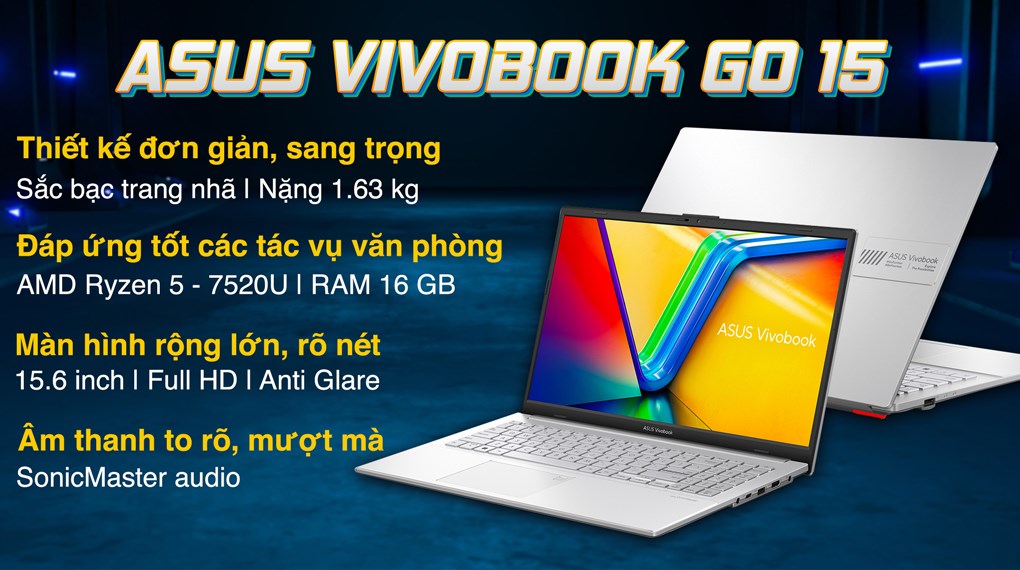 Laptop Asus Vivobook Go 15 E1504FA R5 7520U/16GB/512GB/Win11 (NJ776W)